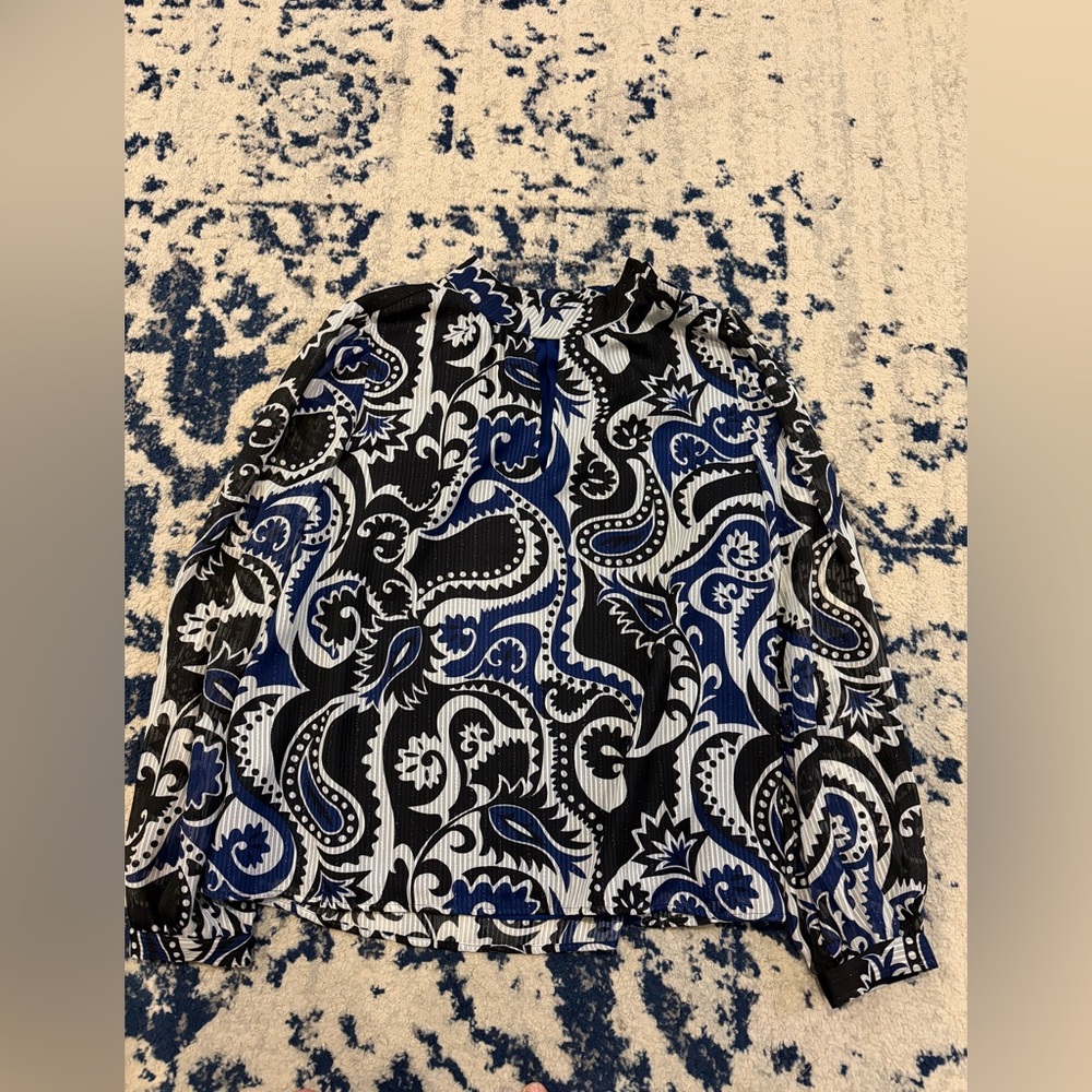 LOFT Blue and Black Paisley Blouse
